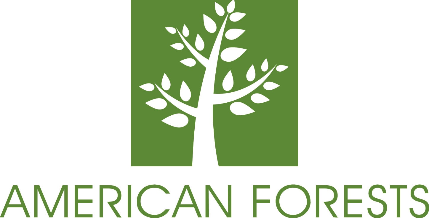 Logo American Forests, arbre stylisé blanc, fond vert.