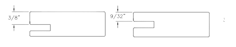 Classic vs Centered Shaker Door Profile - Caron Industries Comparison of Classic vs Centered Shaker profiles.cross section showing panel depth difference - Caron Industry