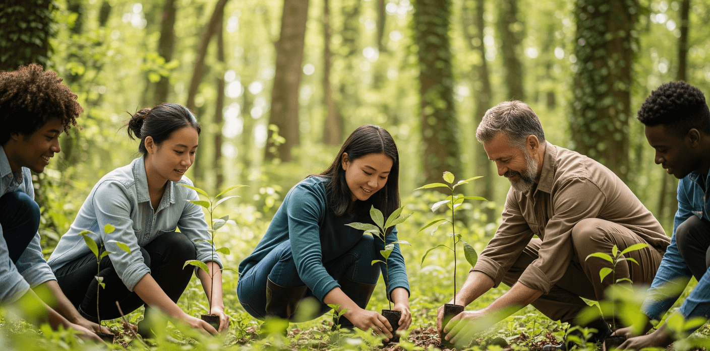 Personnes plantant des arbres dans une forêt