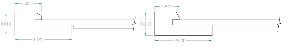 Skinny Shaker Door Profile Variant - Caron Industries Skinny shaker cabinet door profile variant - technical cross section showing narrow rail dimensions - Caron Industries